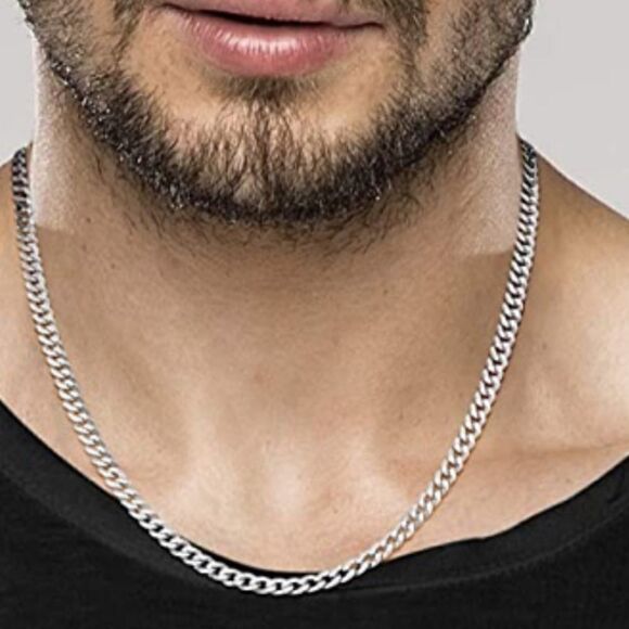 New 22” Men’s Solid 925 Sterling Silver Cuban/Curb Chain Necklace - Picture 3 of 6